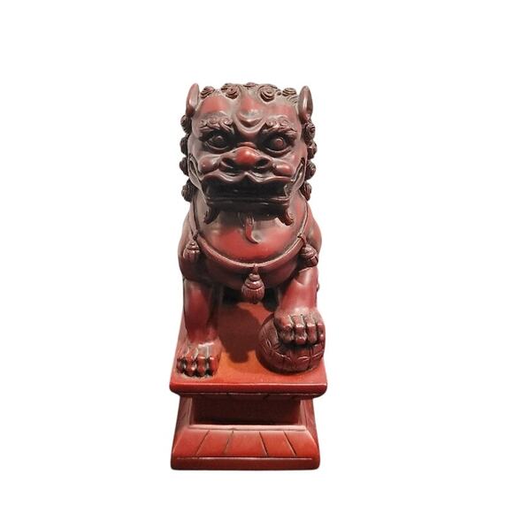 Asian Foo Dog Sculpture Figurine Heavy Resin Red Home Decor - Picture 1 of 8